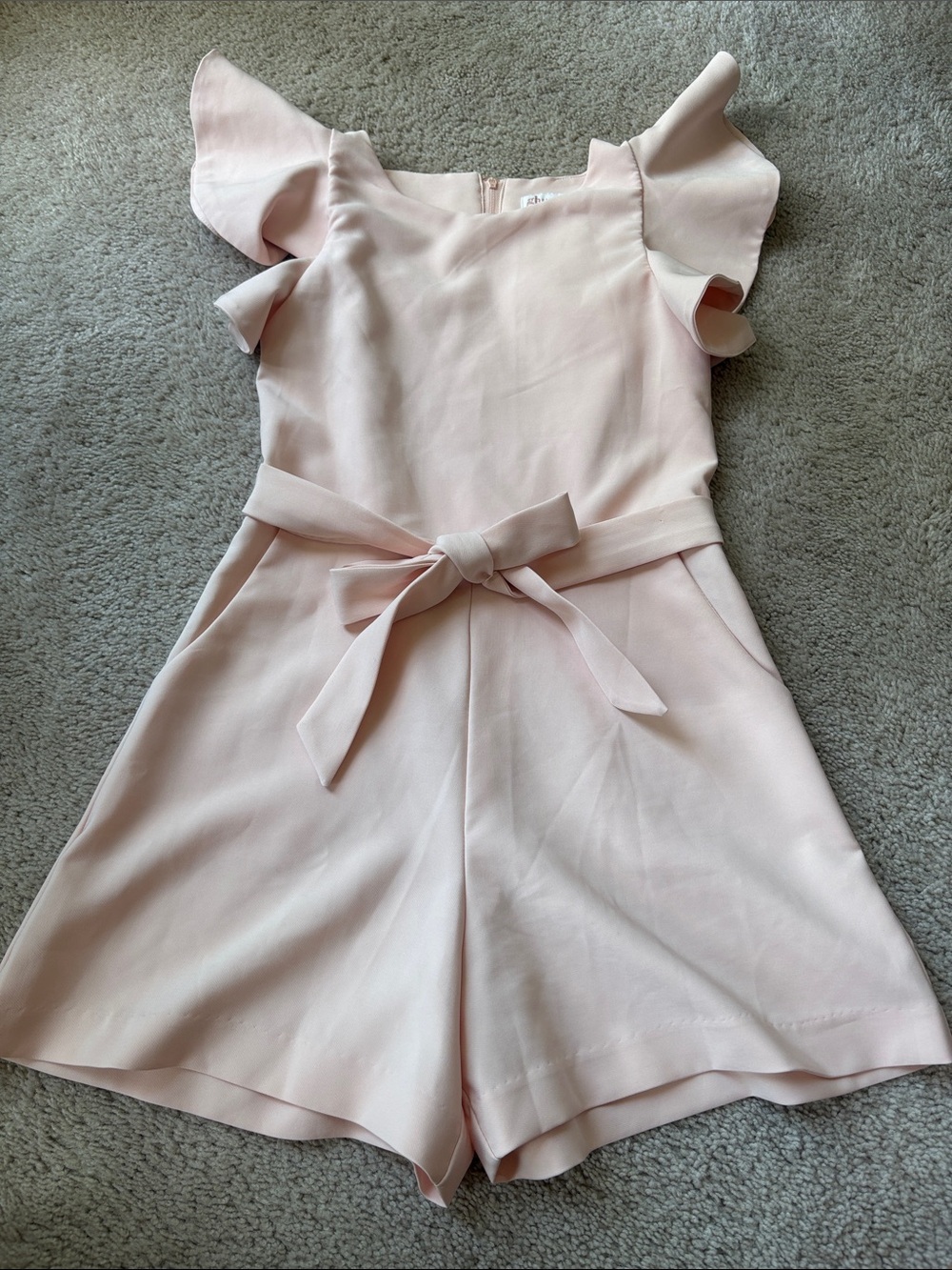GB girls Blush Pink Ruffle-Sleeve Belted Romper